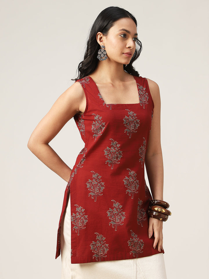 Straight Printed Cotton Square Neck Top