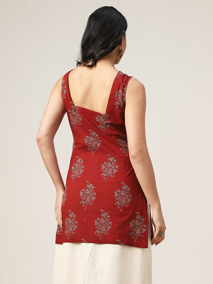 Straight Printed Cotton Square Neck Top