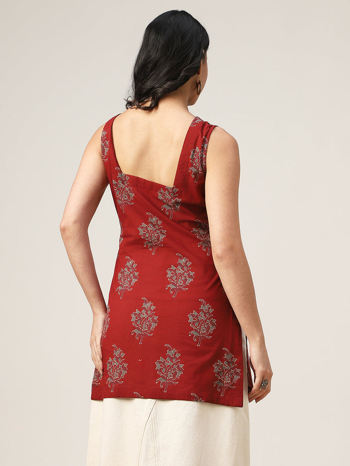 Straight Printed Cotton Square Neck Top