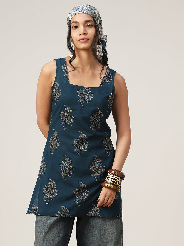 Straight Printed Cotton Square Neck Top