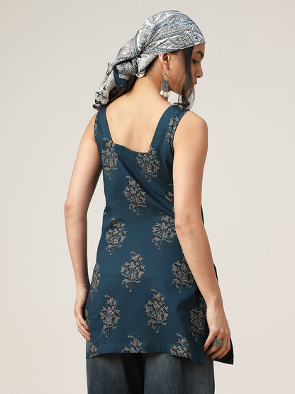 Straight Printed Cotton Square Neck Top