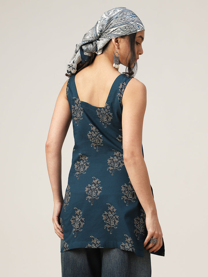 Straight Printed Cotton Square Neck Top