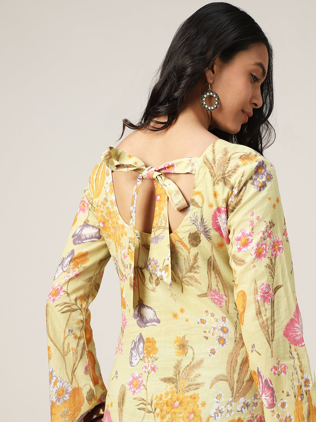 Straight Printed Cotton V-Neck Top