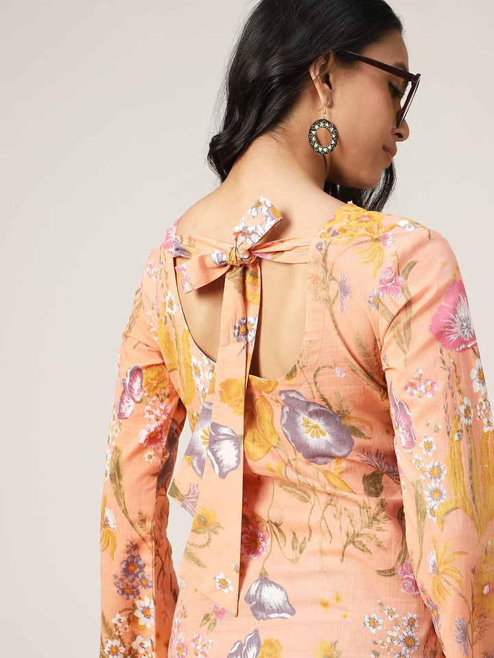 Straight Printed Cotton V-Neck Top