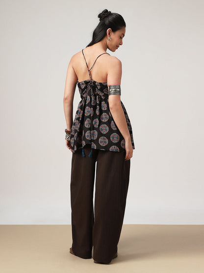 Flared Printed Cotton V-Neck Top