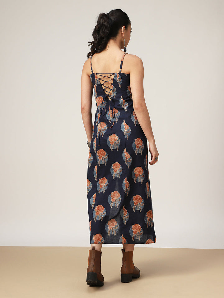 Straight Printed Cotton Square Neck Dress