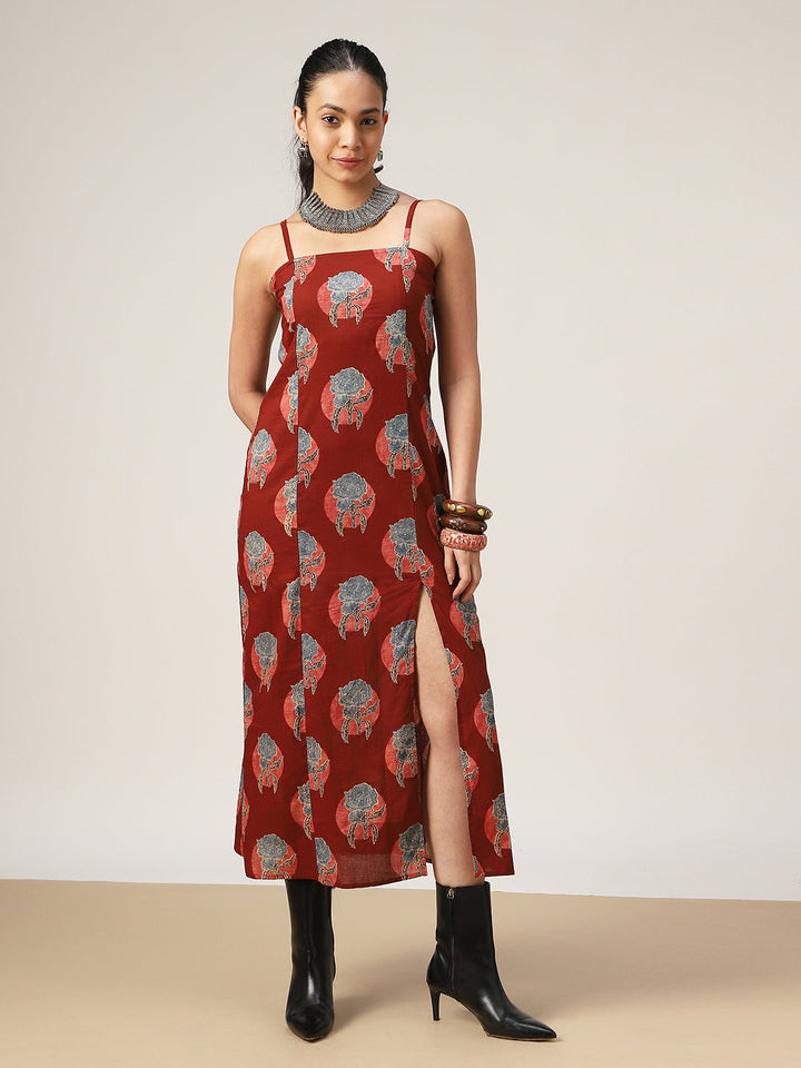 Straight Printed Cotton Square Neck Dress