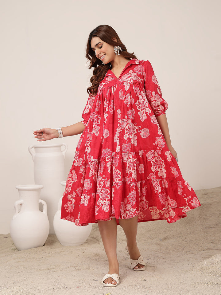 Flared Cotton Printed Dress