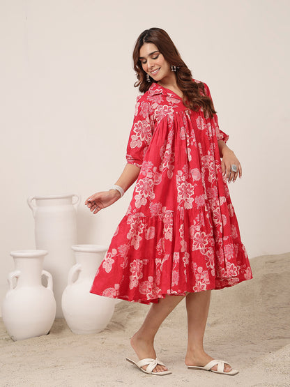Flared Cotton Printed Dress