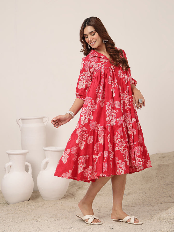 Flared Cotton Printed Dress
