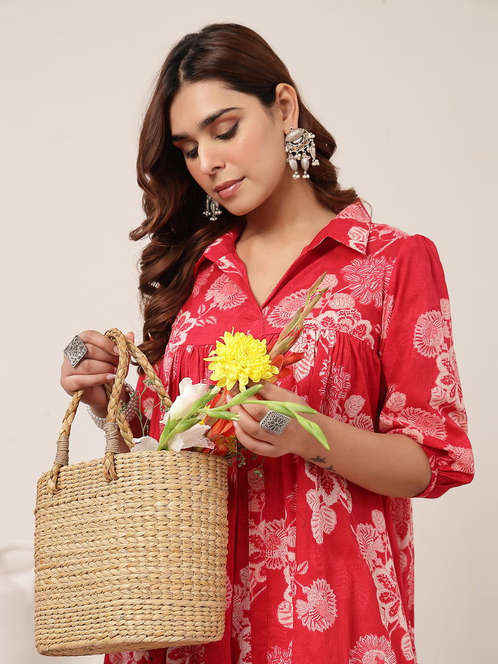 Flared Cotton Printed Dress