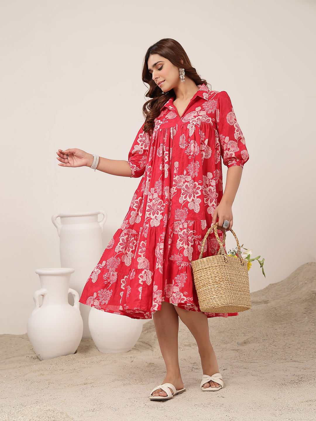 Flared Cotton Printed Dress