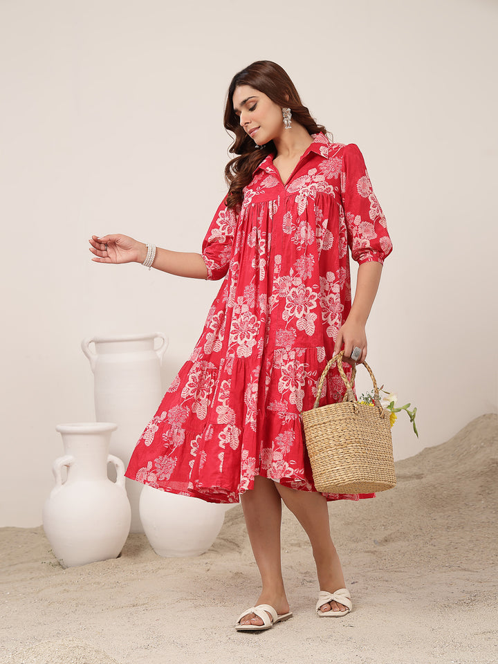 Flared Cotton Printed Dress