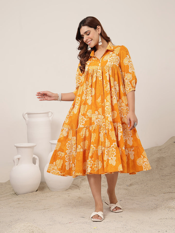 Flared Cotton Printed Dress
