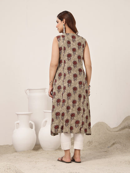Flared Rayon Printed Kurta