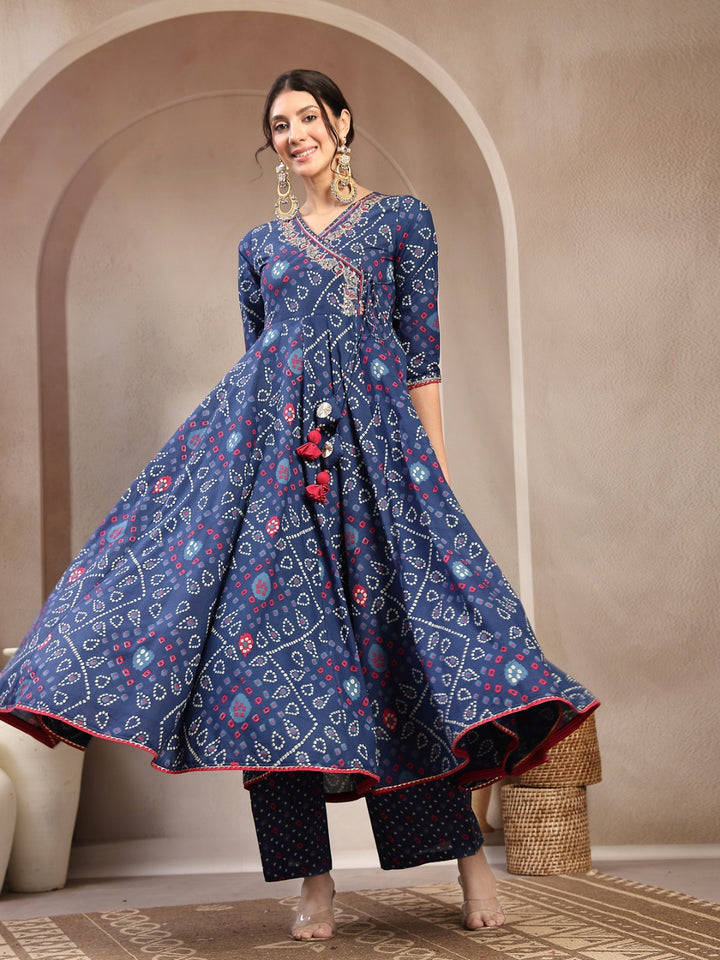 Flared Cotton Printed Kurta Set With Dupatta
