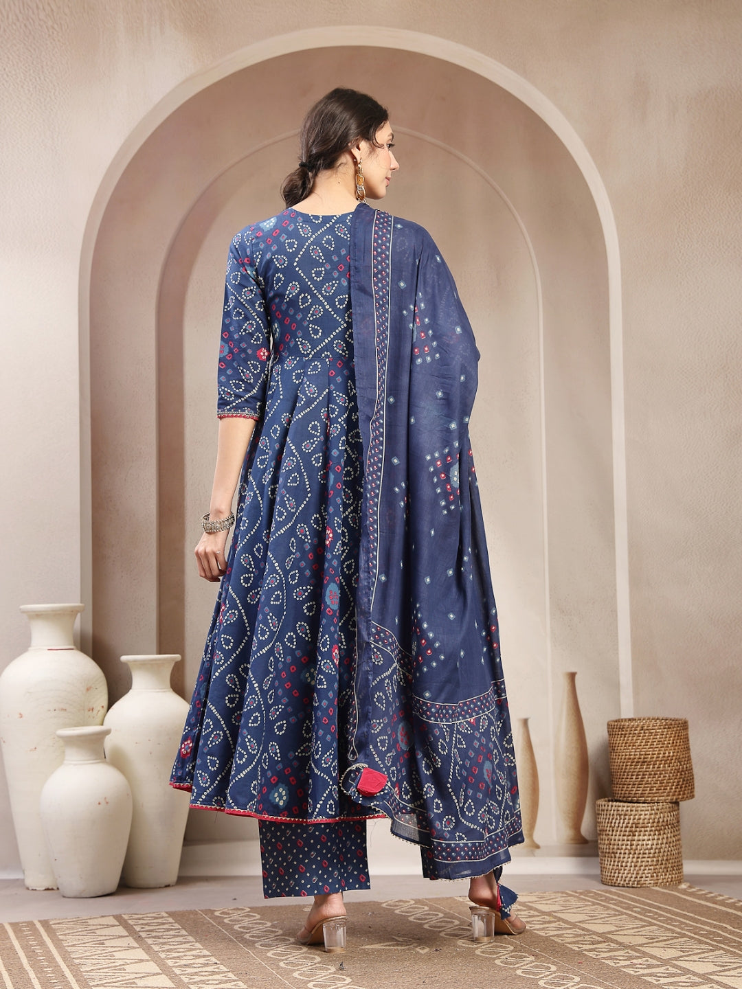 Flared Cotton Printed Kurta Set With Dupatta