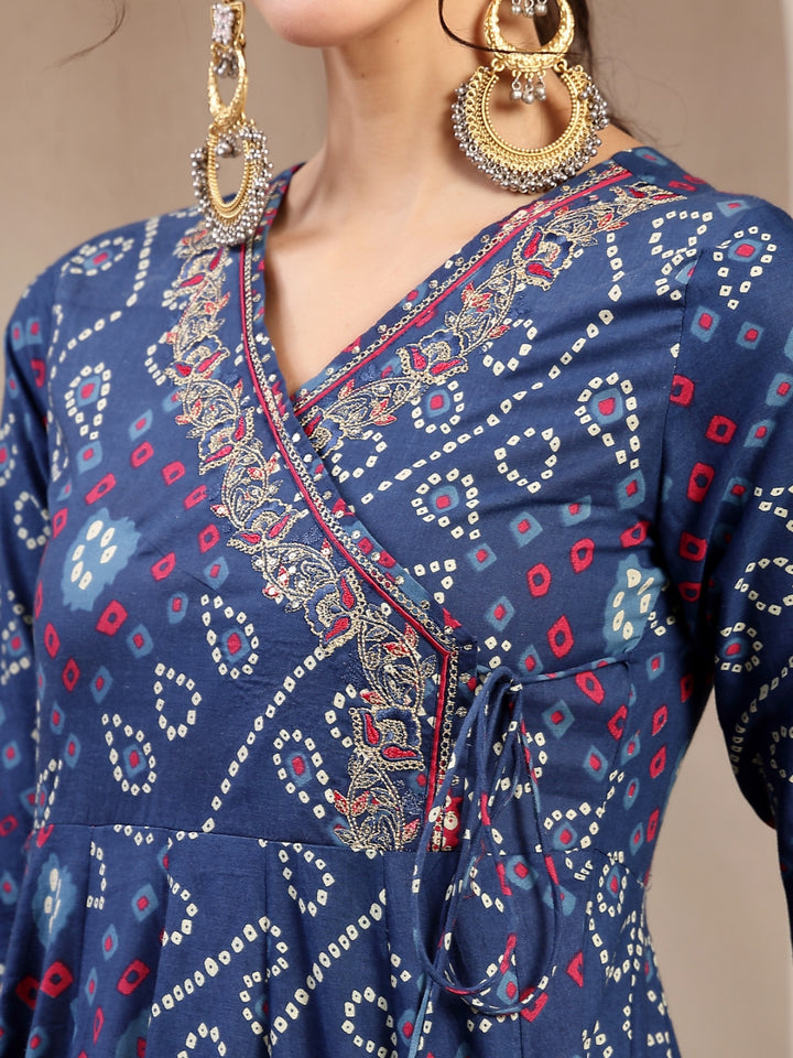 Flared Cotton Printed Kurta Set With Dupatta