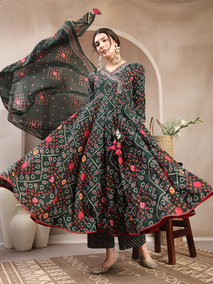 Flared Cotton Printed Kurta Set With Dupatta