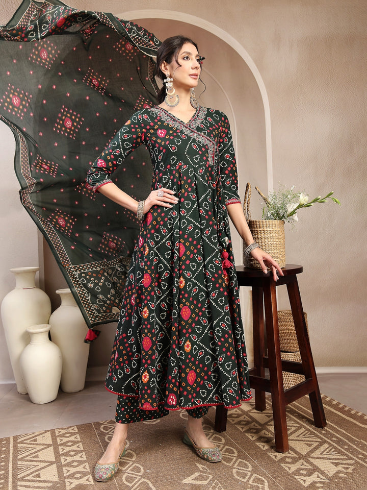 Flared Cotton Printed Kurta Set With Dupatta
