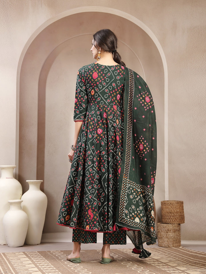 Flared Cotton Printed Kurta Set With Dupatta