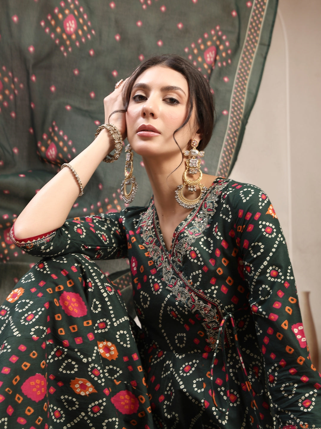 Flared Cotton Printed Kurta Set With Dupatta