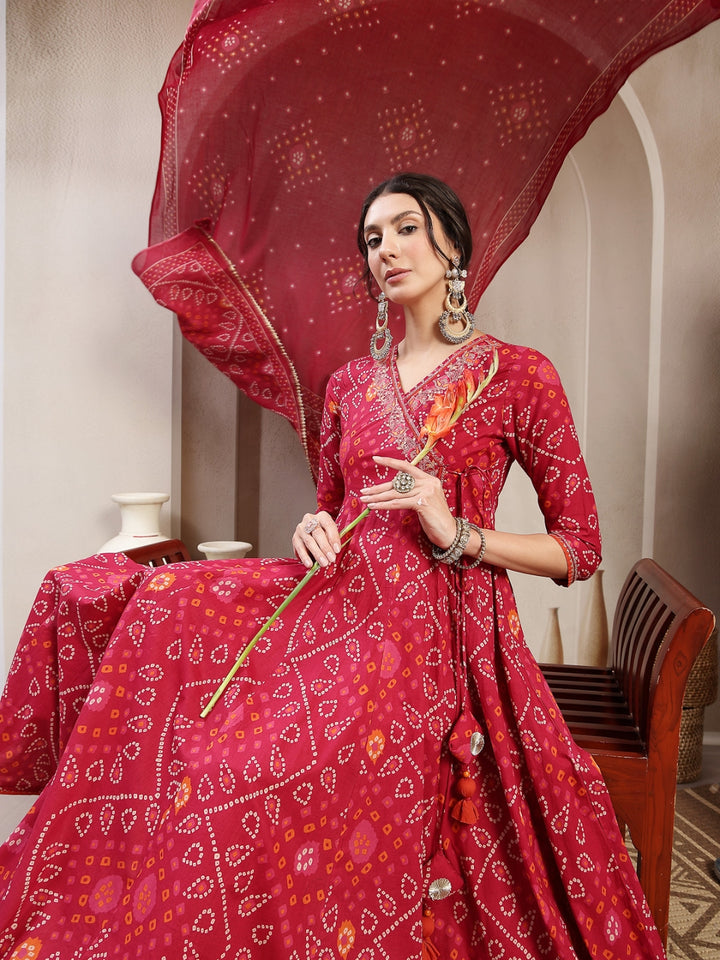 Flared Cotton Printed Kurta Set With Dupatta