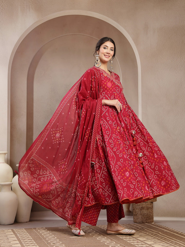 Flared Cotton Printed Kurta Set With Dupatta
