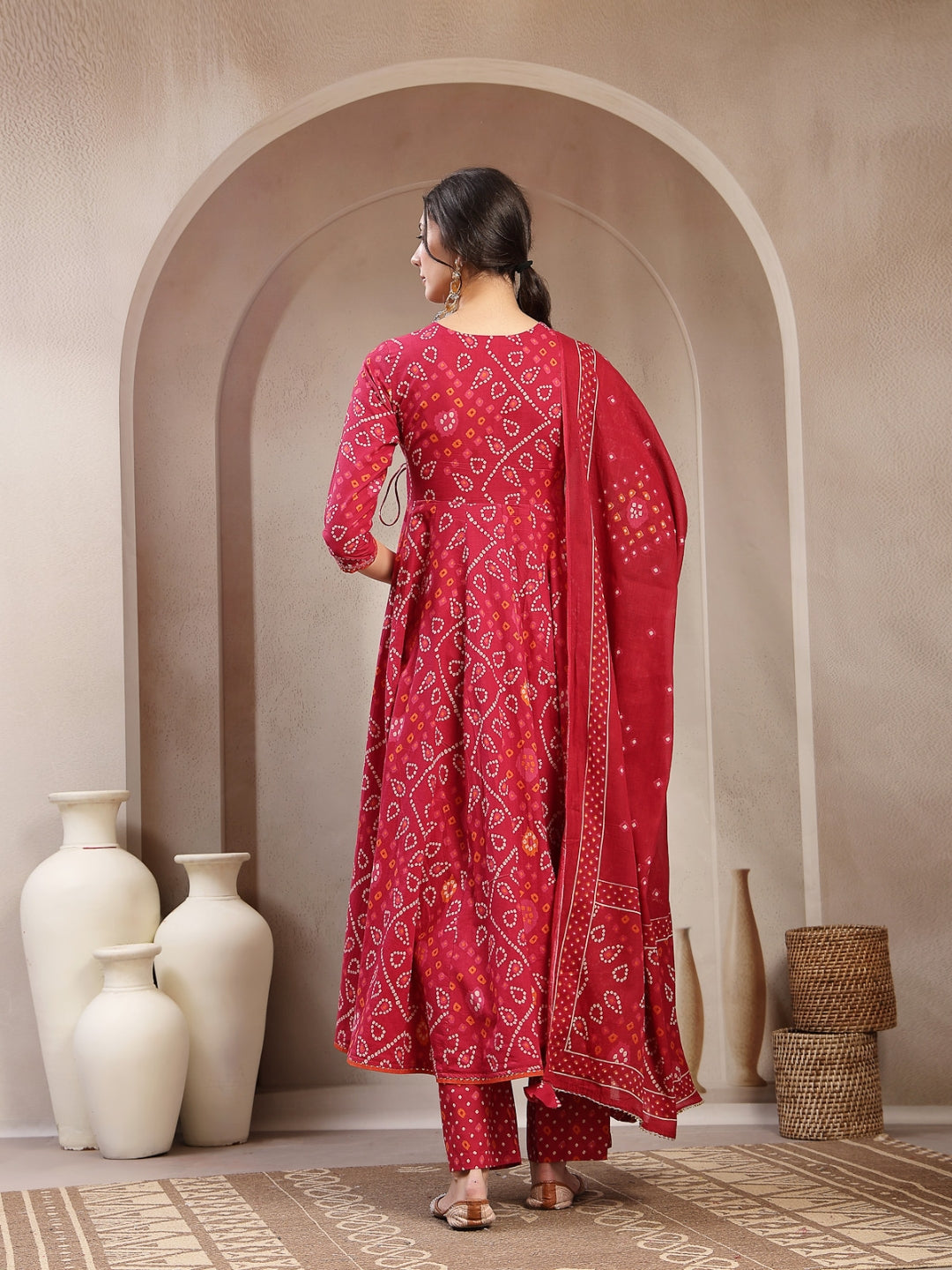Flared Cotton Printed Kurta Set With Dupatta