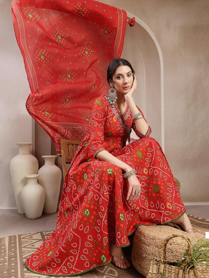 Flared Cotton Printed Kurta Set With Dupatta