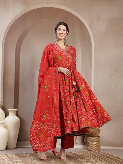 Flared Cotton Printed Kurta Set With Dupatta