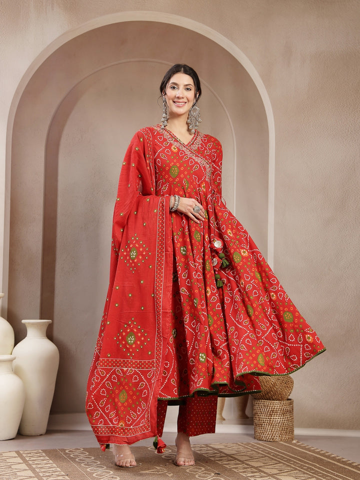 Flared Cotton Printed Kurta Set With Dupatta