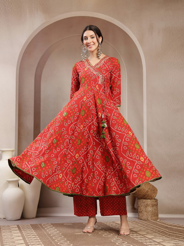 Flared Cotton Printed Kurta Set With Dupatta