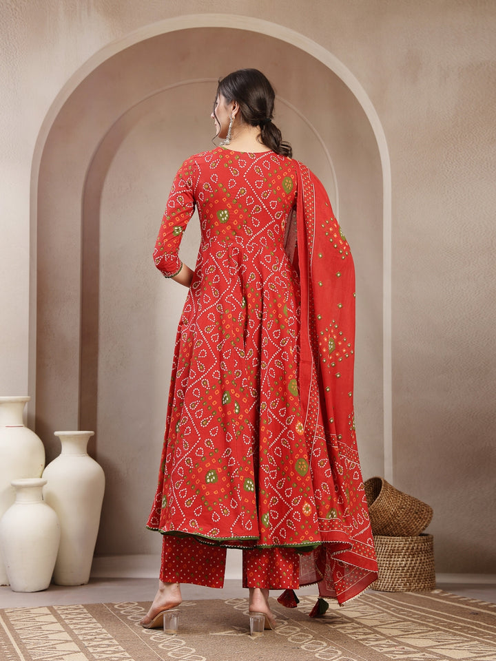 Flared Cotton Printed Kurta Set With Dupatta