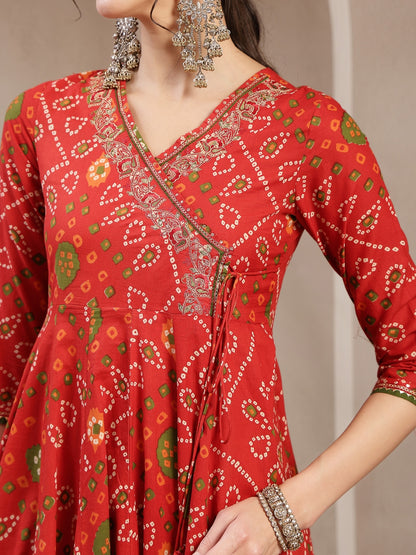 Flared Cotton Printed Kurta Set With Dupatta