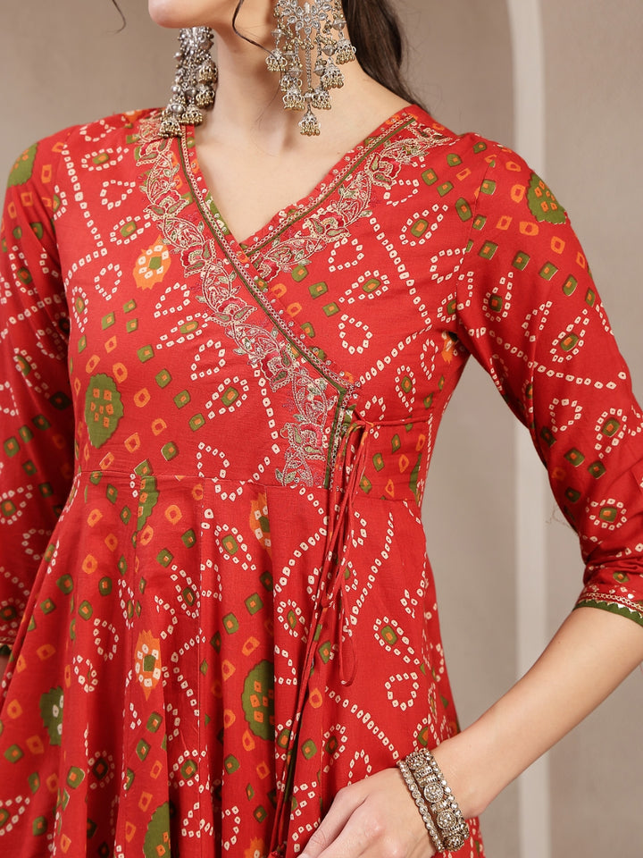Flared Cotton Printed Kurta Set With Dupatta