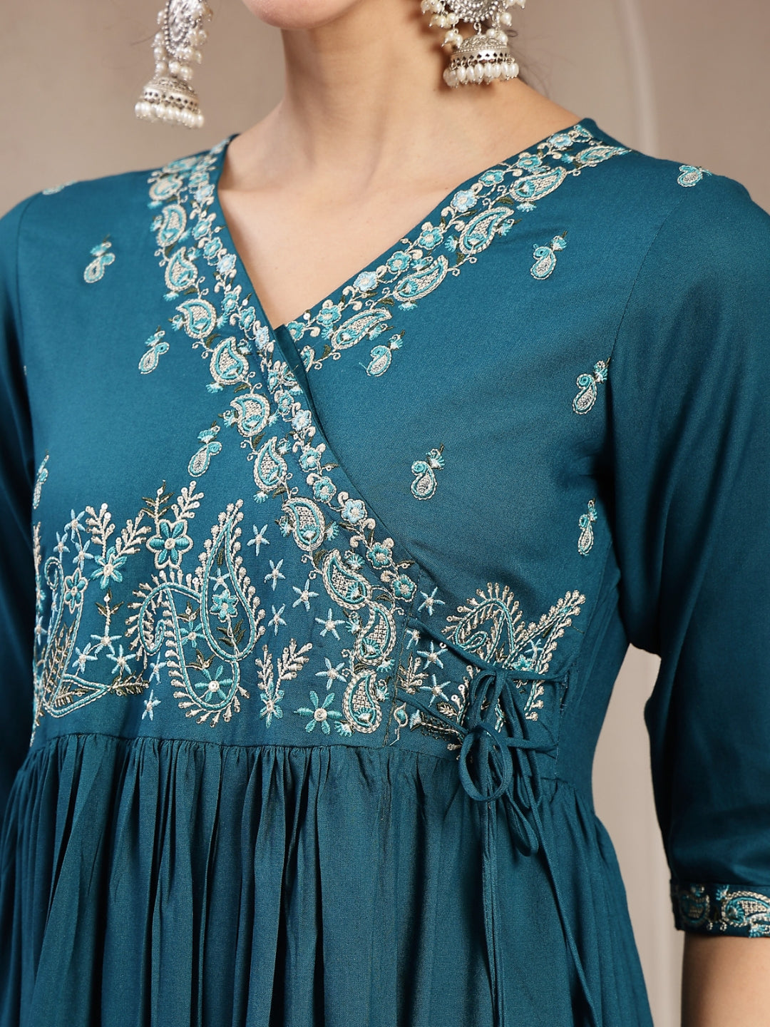 Flared Rayon Solid Kurta Set With Dupatta