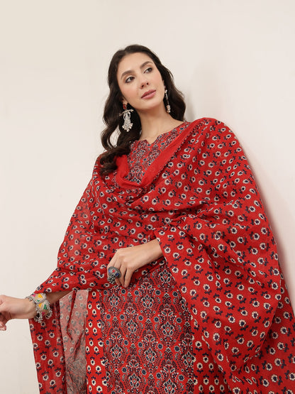 Straight Rayon Printed Kurta Set With Dupatta