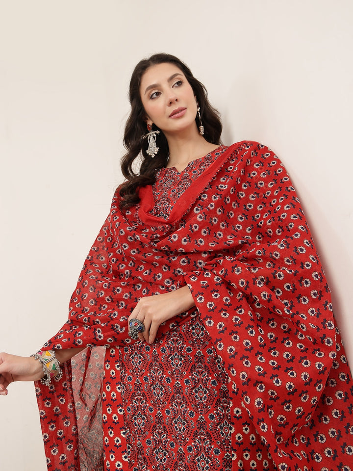 Straight Rayon Printed Kurta Set With Dupatta