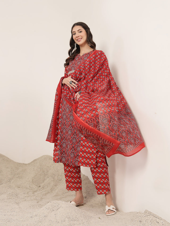 Straight Rayon Printed Kurta Set With Dupatta
