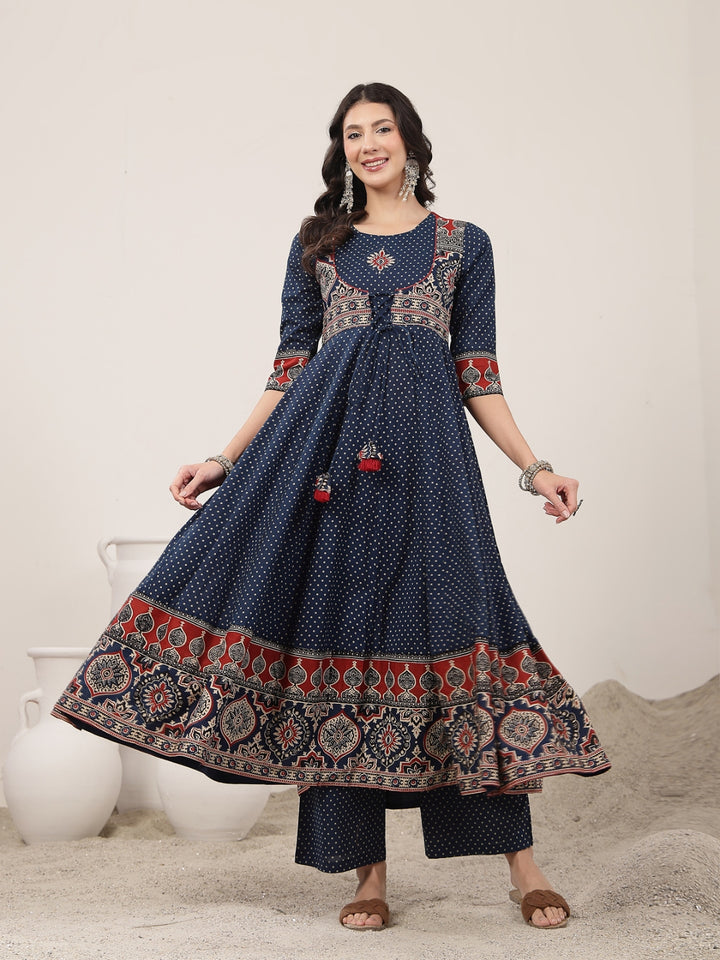 Flared Cotton Printed Kurta Set With Dupatta