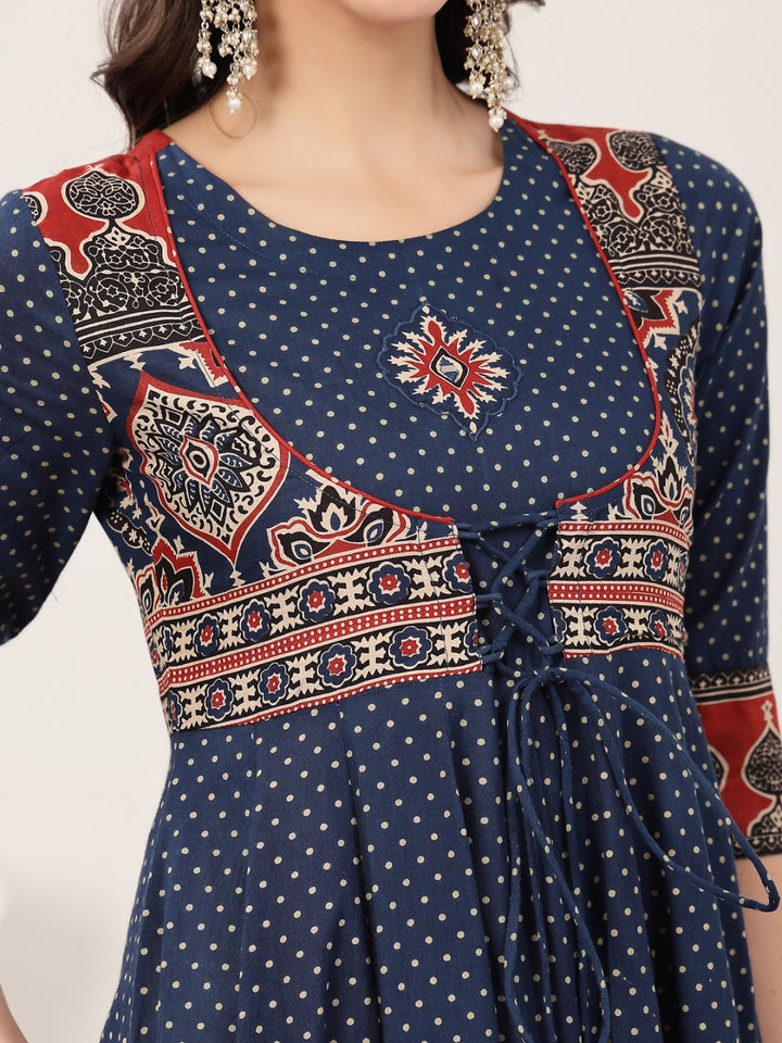 Flared Cotton Printed Kurta Set With Dupatta