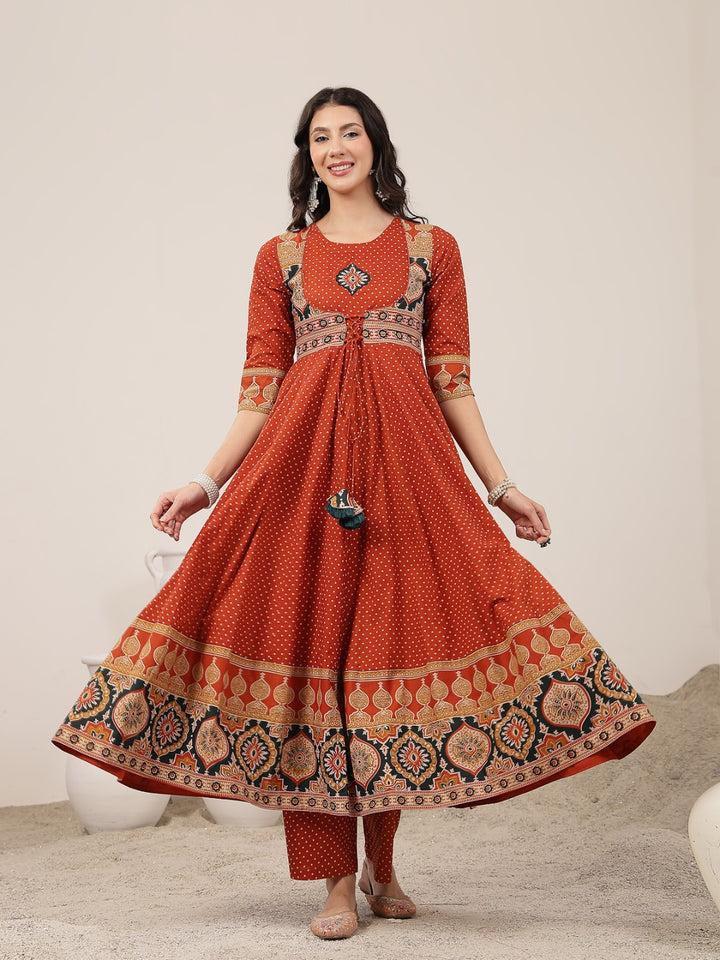 Flared Cotton Printed Kurta Set With Dupatta
