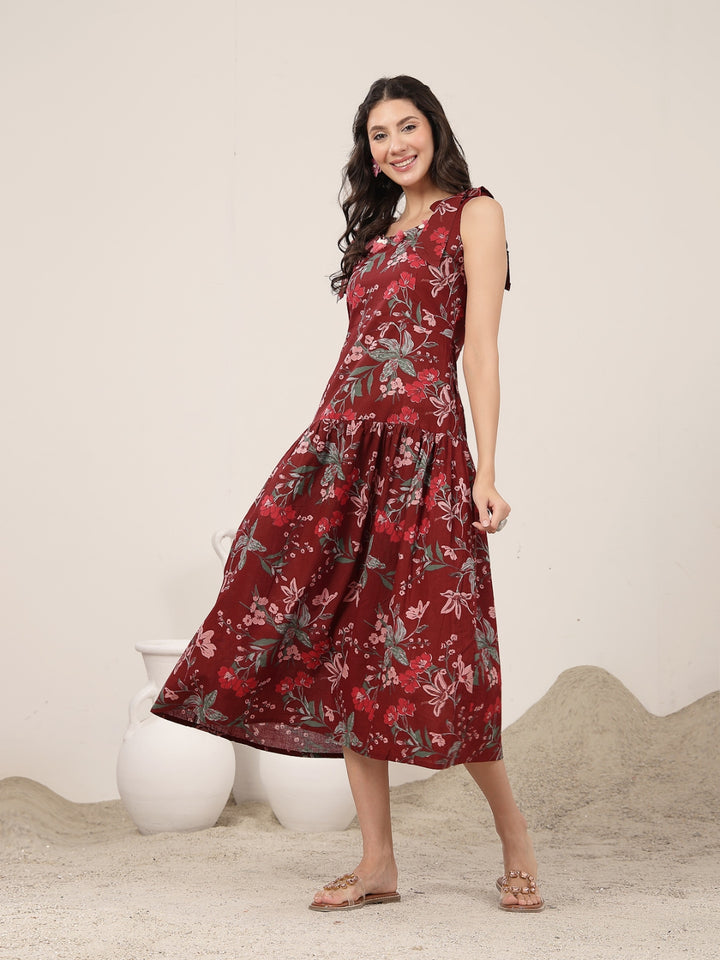 Flared Cotton Printed Dress