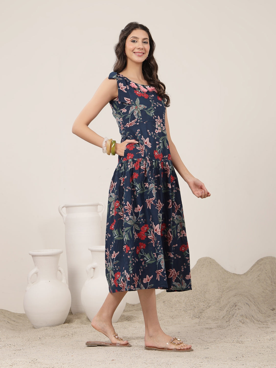 Flared Cotton Printed Dress
