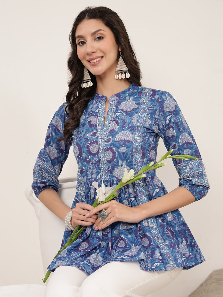 Flared Cotton Printed Top