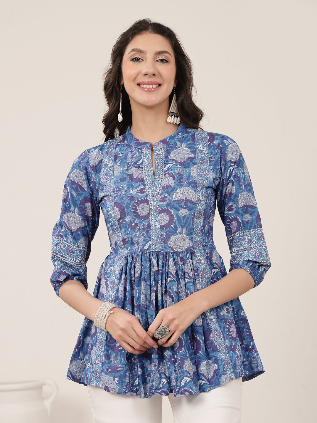 Flared Cotton Printed Top