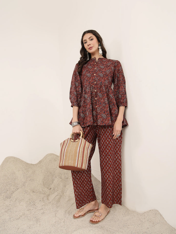 Flared Cotton Printed Kurta Set