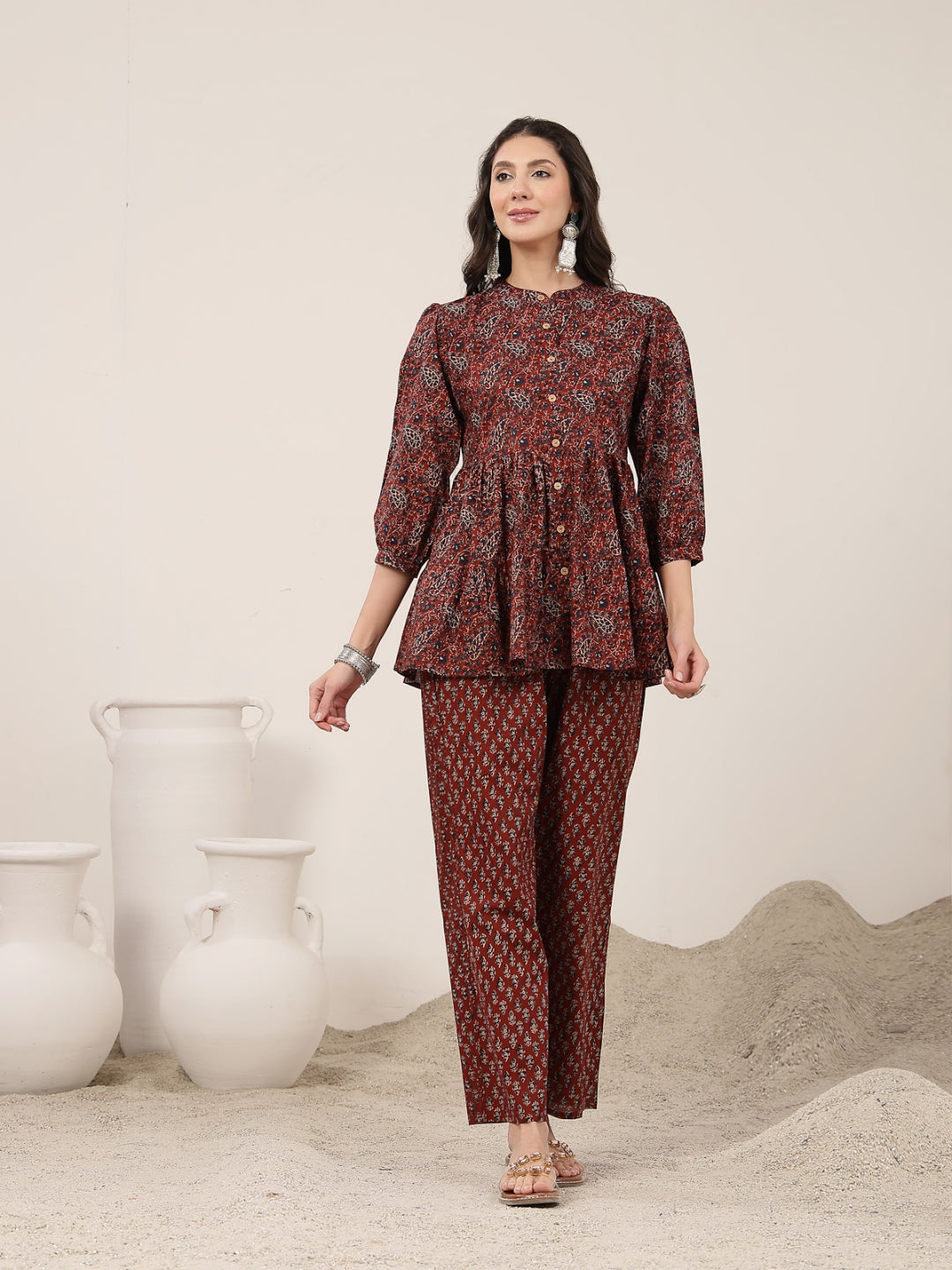 Flared Cotton Printed Kurta Set