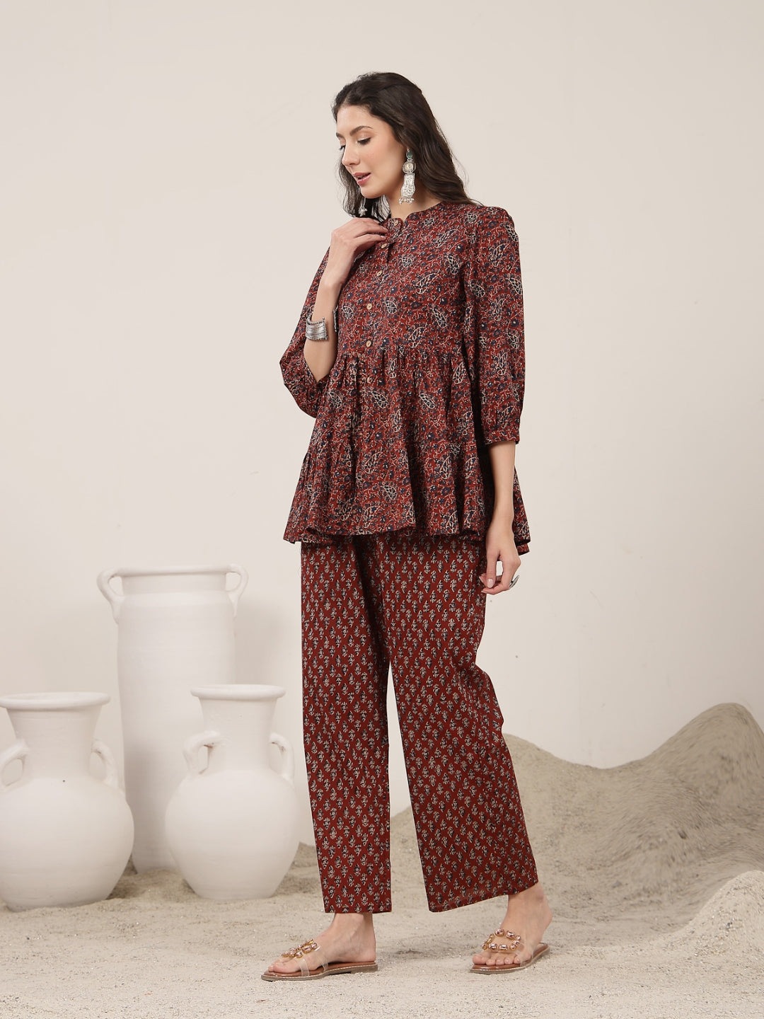 Flared Cotton Printed Kurta Set